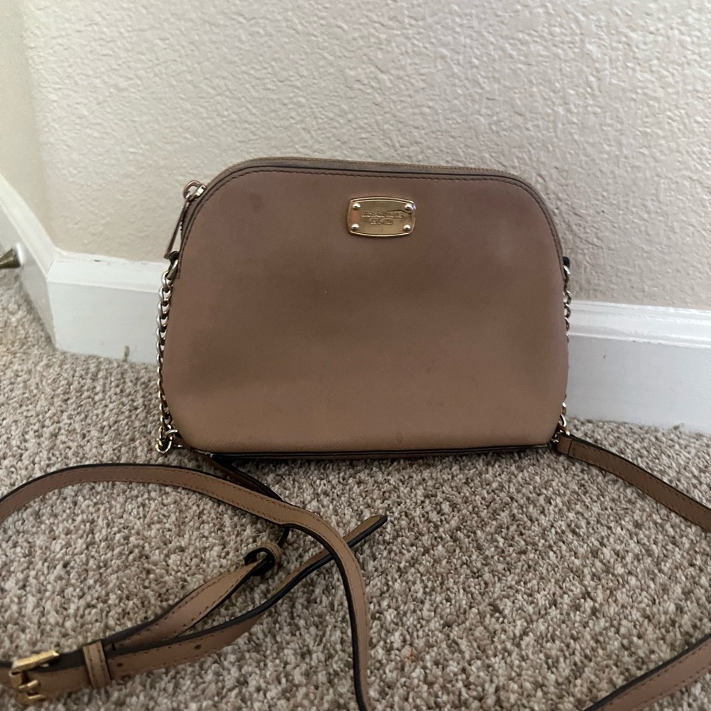 Michael Kors Tan Crossbody Bag with Dome Shape and Gold Hardware